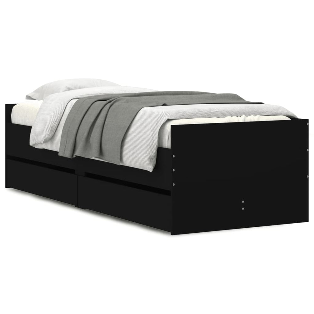 Bett mit Schubladen Schwarz 75x190 cm