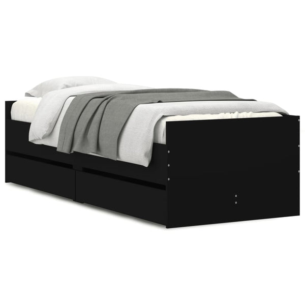 Bett mit Schubladen Schwarz 75x190 cm