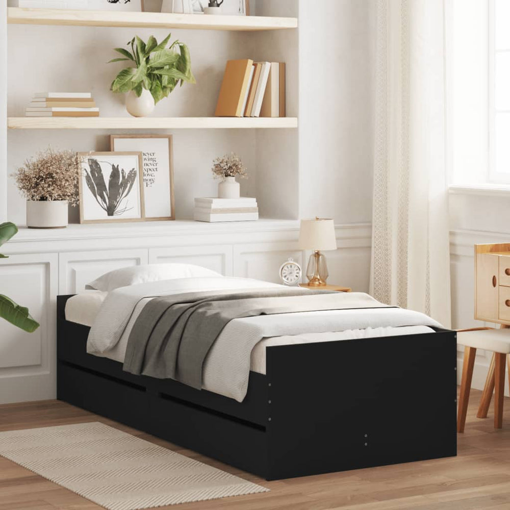 Bett mit Schubladen Schwarz 75x190 cm