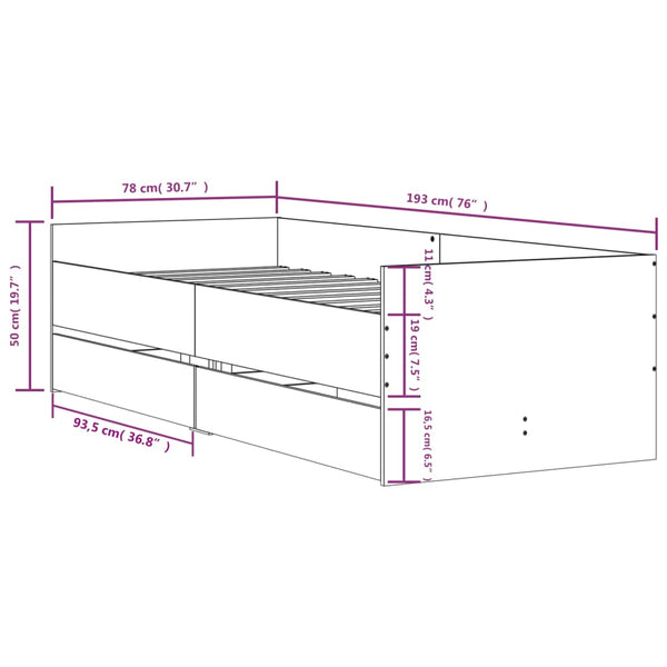 Bett mit Schubladen 75x190 cm Sonoma-Eiche