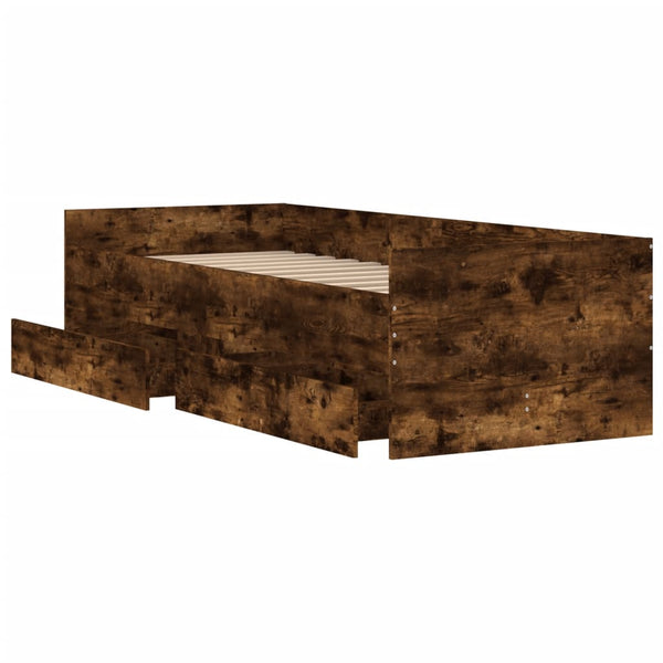vidaXL Lit avec tiroirs Chêne fumé 75x190 cm