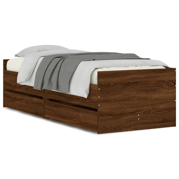 Bett mit Schubladen 75x190 cm Braun Eiche-Optik