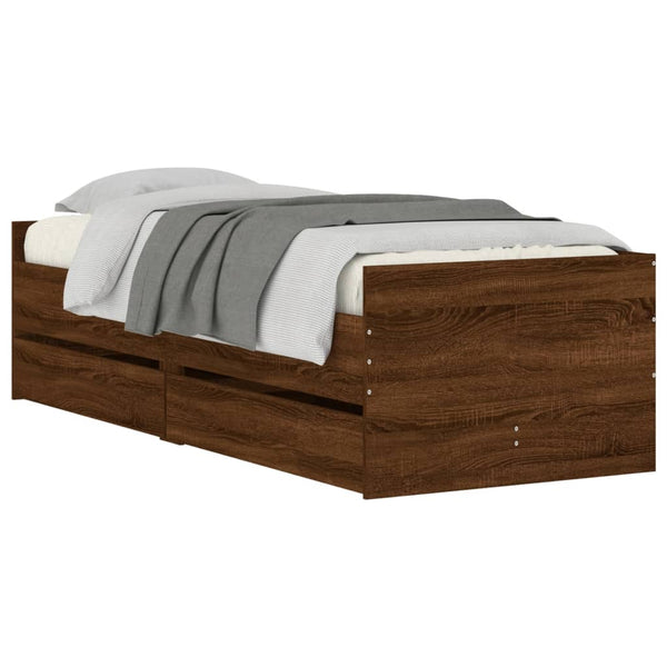 Bett mit Schubladen 75x190 cm Braun Eiche-Optik