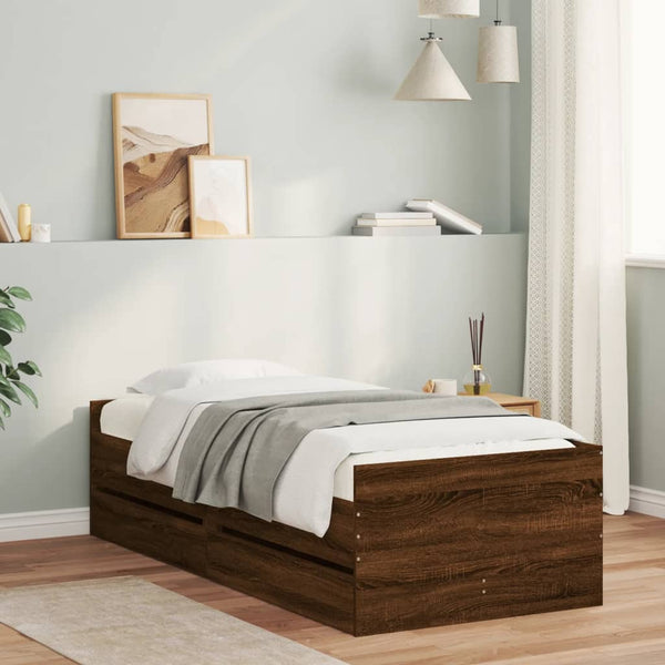 Bett mit Schubladen 75x190 cm Braun Eiche-Optik