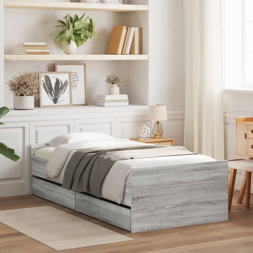 Bett mit Schubladen Grau 75x190 cm
