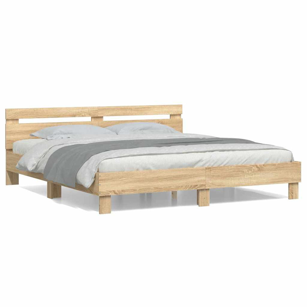 vidaXL Bed Frame with Headboard Sonoma Oak 200x200 cm Engineered Wood