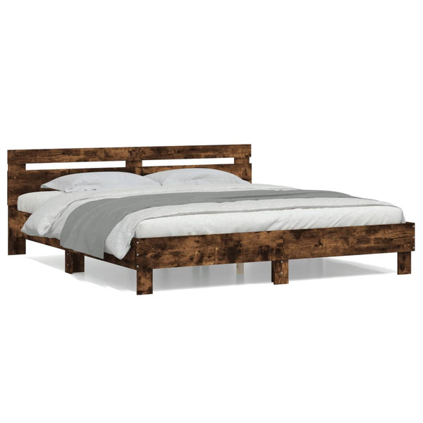vidaXL Cadre de lit avec tête de lit chêne fumé 200x200 cm Bois d'ingénierie