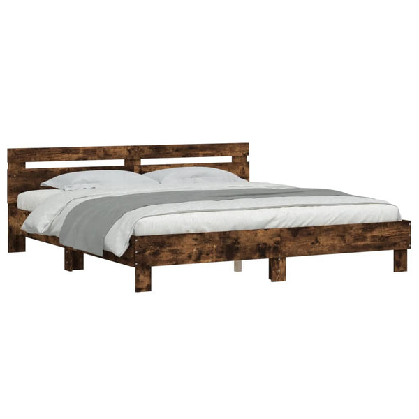 vidaXL Cadre de lit avec tête de lit chêne fumé 200x200 cm Bois d'ingénierie