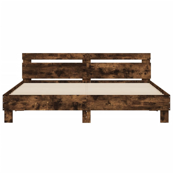 vidaXL Cadre de lit avec tête de lit chêne fumé 200x200 cm Bois d'ingénierie