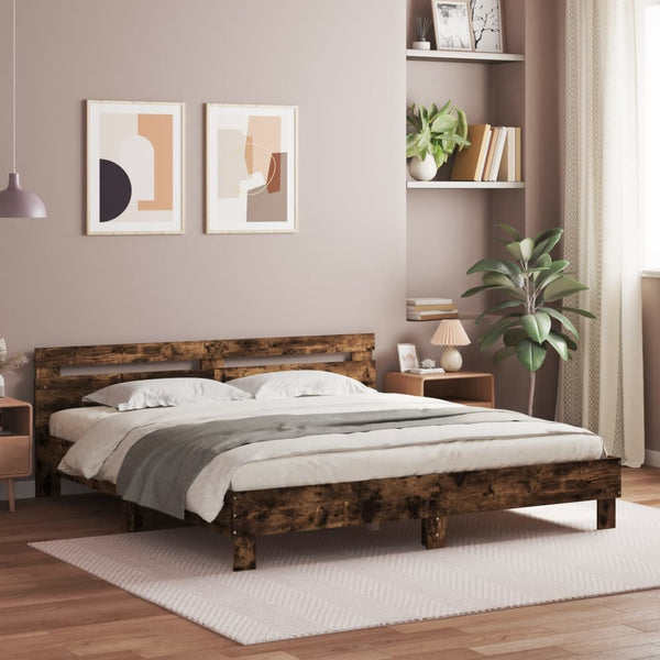 vidaXL Cadre de lit avec tête de lit chêne fumé 200x200 cm Bois d'ingénierie