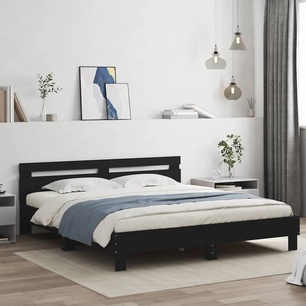Bettgestell Schwarz 180x200 cm mit Kopfteil