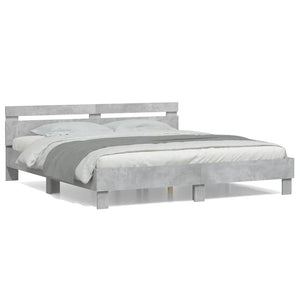 vidaXL Cadre de lit avec tête de lit Gris béton 180x200 cm Bois d'ingénierie