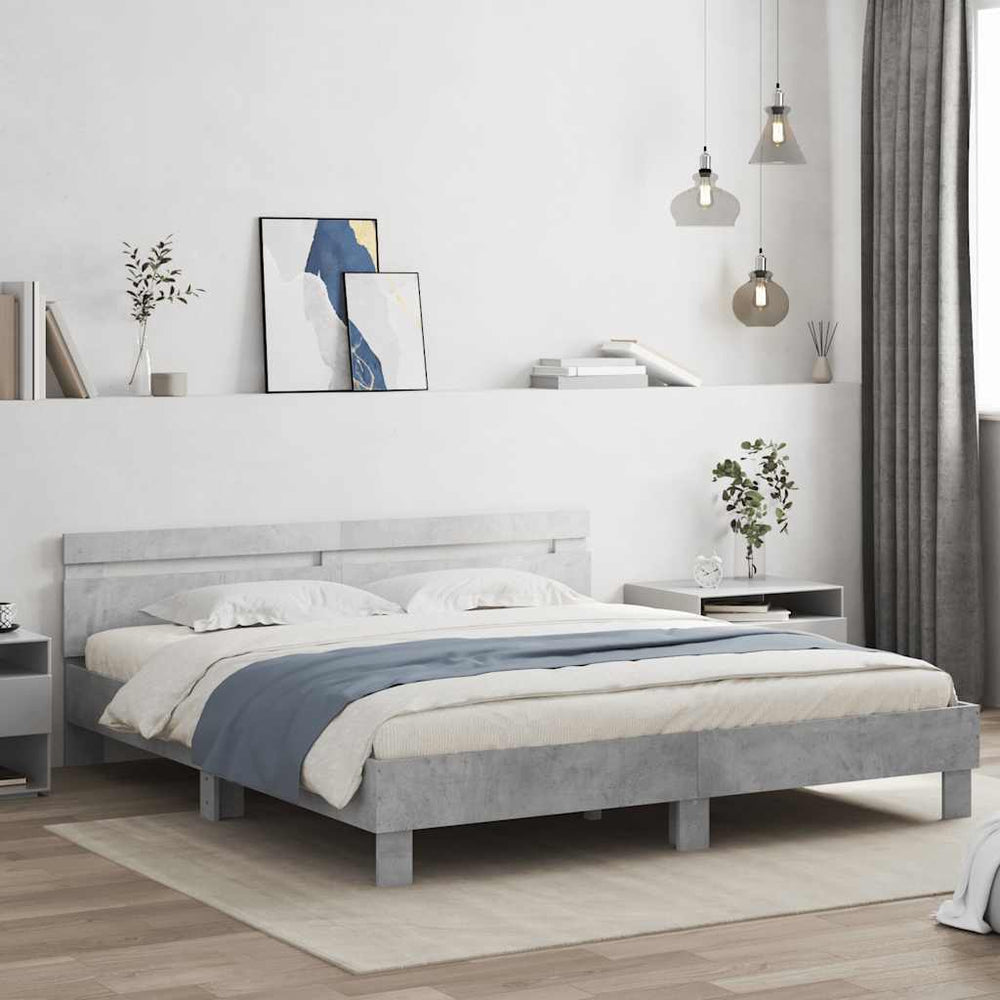 vidaXL Bed Frame with Headboard Concrete Grey 180x200 cm Engineered Wood
