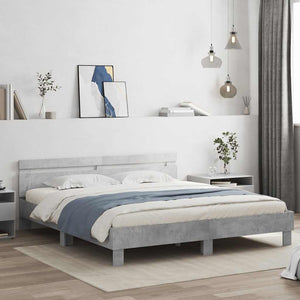 vidaXL Cadre de lit avec tête de lit Gris béton 180x200 cm Bois d'ingénierie