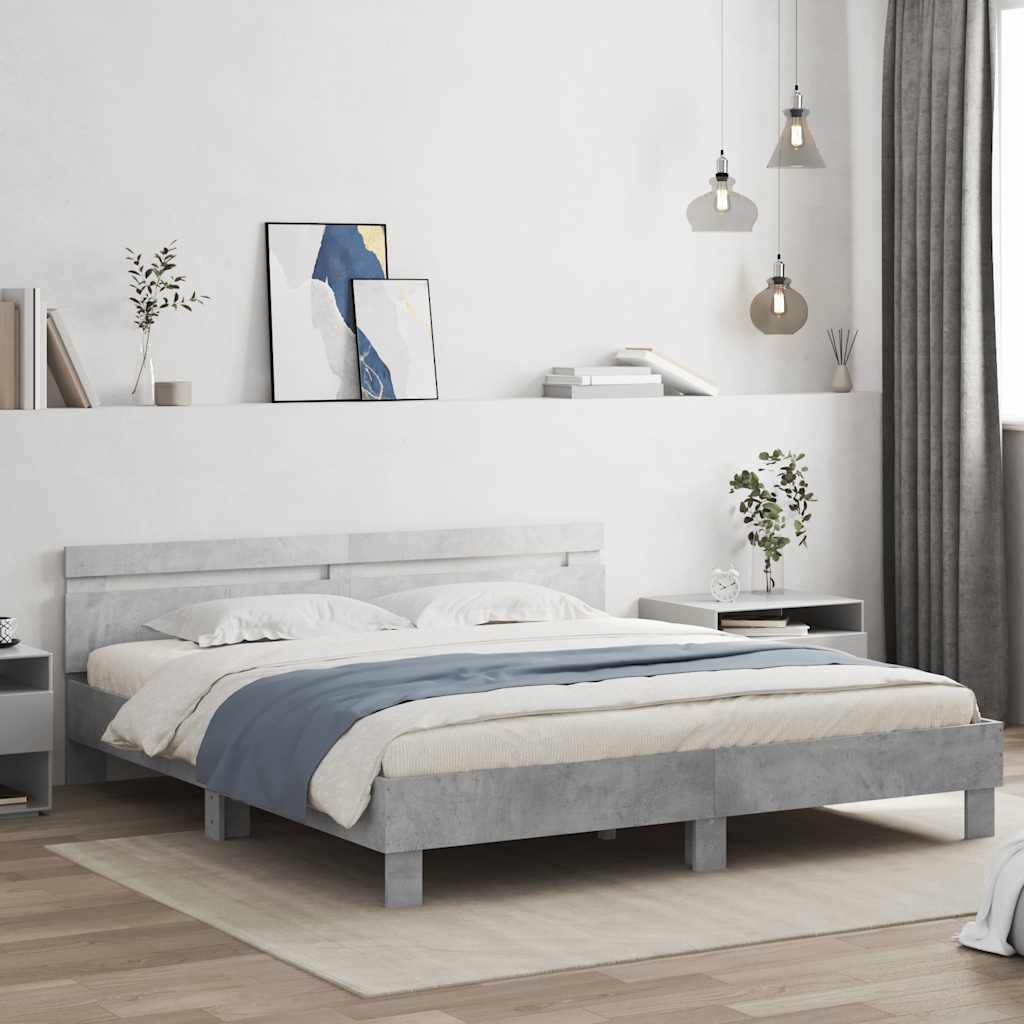 vidaXL Cadre de lit avec tête de lit Gris béton 180x200 cm Bois d'ingénierie