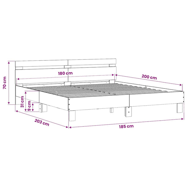 Bettgestell 180x200 cm Grau Sonoma