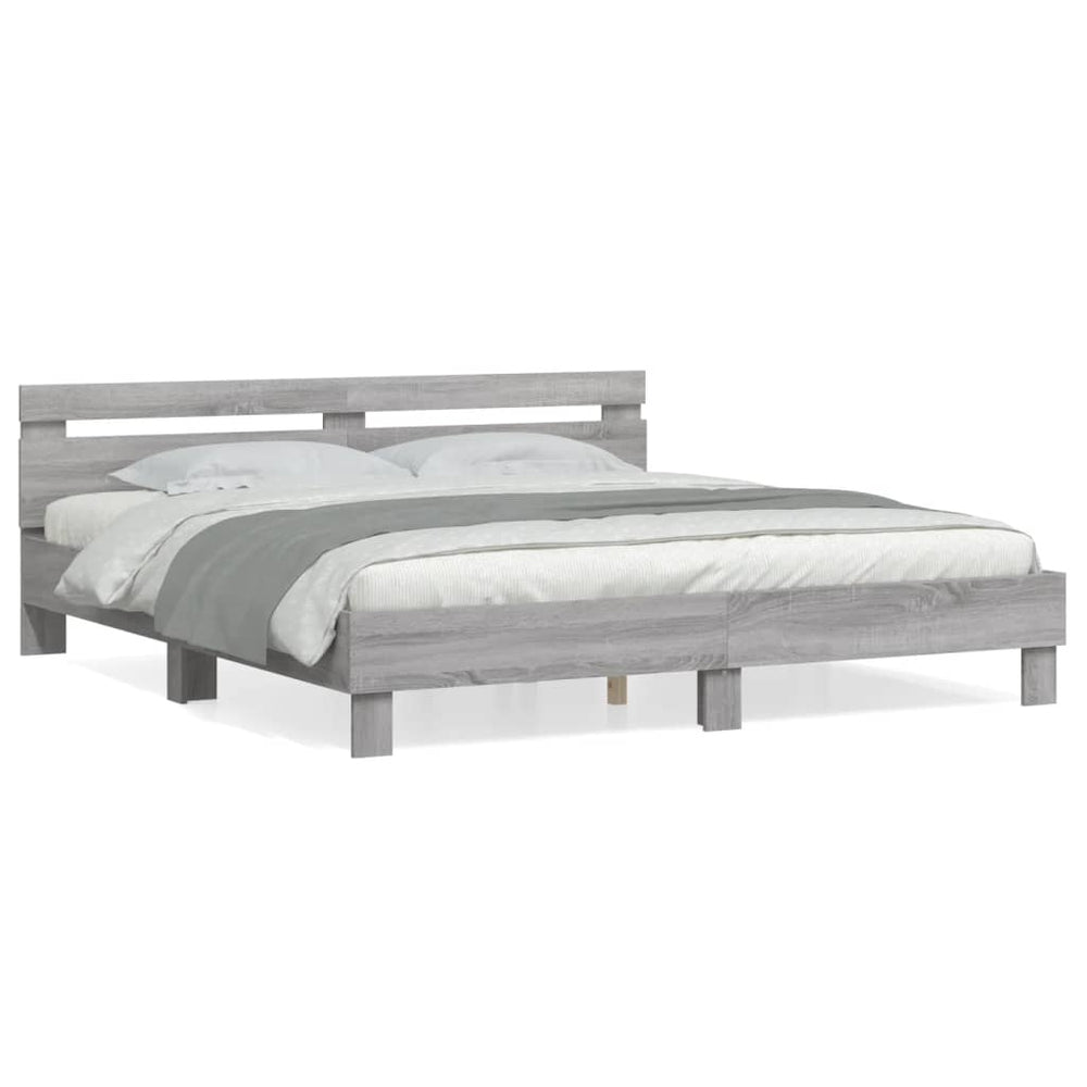 vidaXL Bed Frame with Headboard Grey Sonoma 160x200 cm Engineered Wood