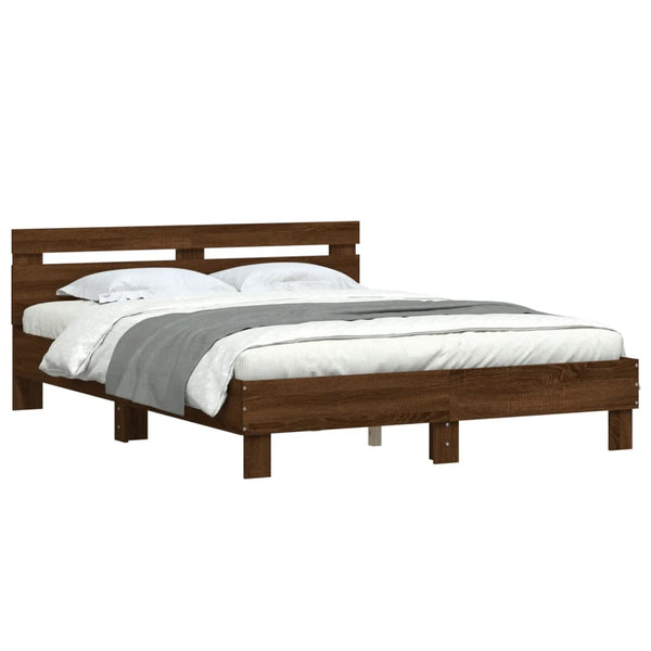 vidaXL Bed Frame with Headboard Brown Oak Effect 150x200 cm