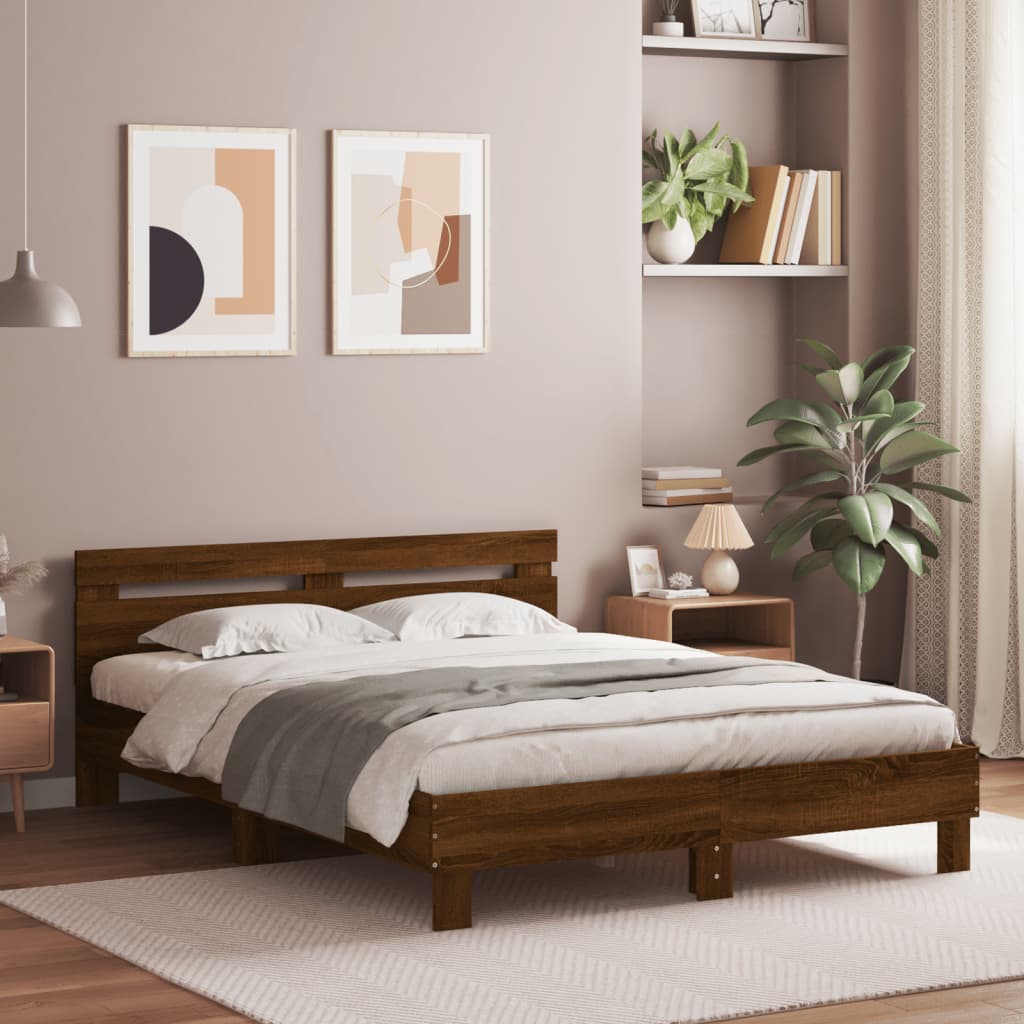 vidaXL Bed Frame with Headboard Brown Oak Effect 150x200 cm