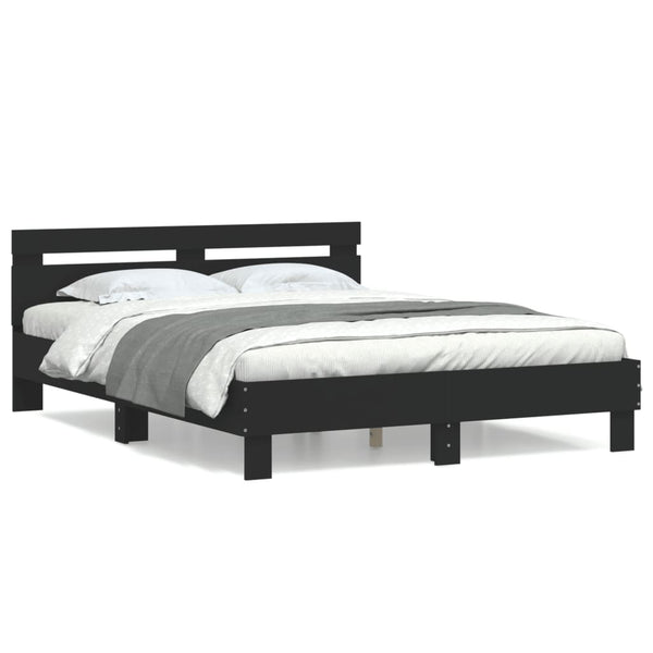 Bettgestell Schwarz 140x200 cm mit Kopfteil
