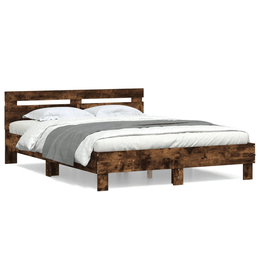 vidaXL Cadre de lit avec tête de lit Chêne fumé 140x200 cm Bois d'ingénierie