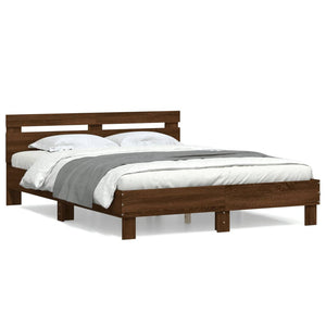 vidaXL Bed Frame with Headboard Brown Oak Effect 140x200 cm