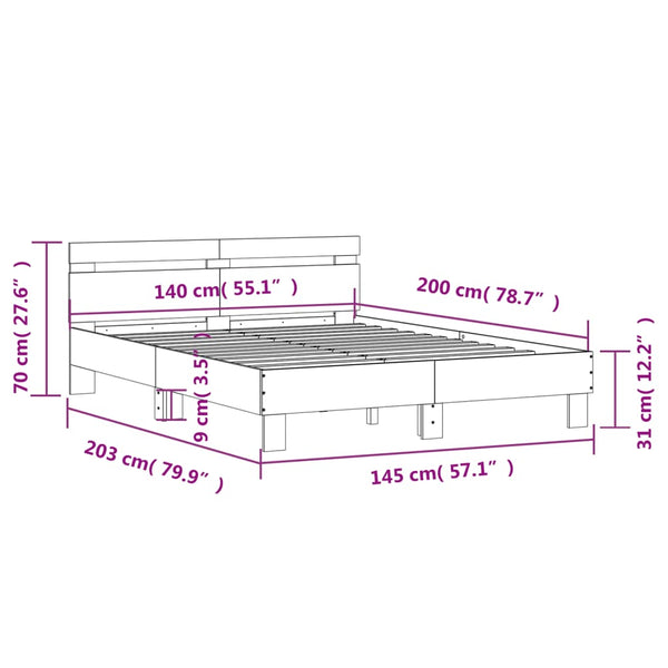 vidaXL Bed Frame with Headboard Brown Oak Effect 140x200 cm
