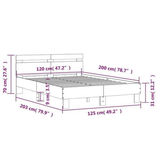 Bettgestell 120x200 cm Grau Sonoma
