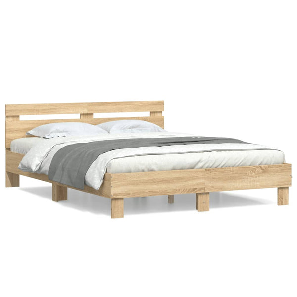 vidaXL Bed Frame with Headboard Sonoma Oak 140x190 cm Engineered Wood