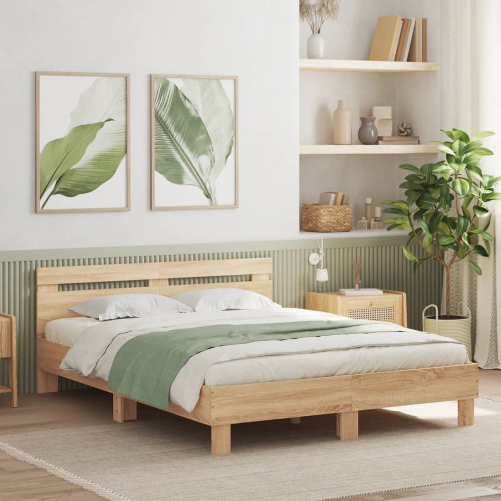 vidaXL Bed Frame with Headboard Sonoma Oak 140x190 cm Engineered Wood
