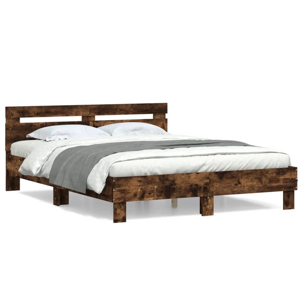 vidaXL Cadre de lit avec tête de lit Chêne fumé 140x190 cm Bois d'ingénierie