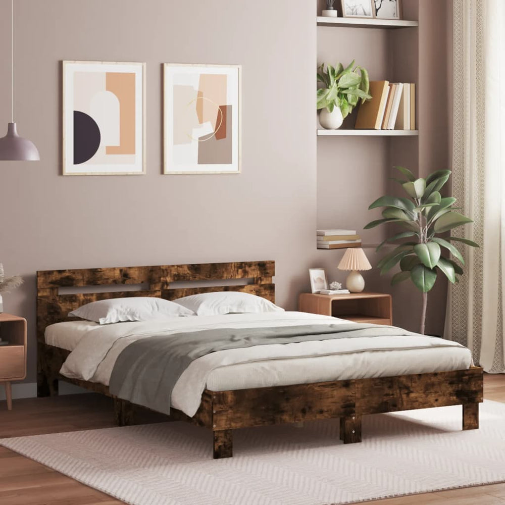 vidaXL Cadre de lit avec tête de lit Chêne fumé 140x190 cm Bois d'ingénierie