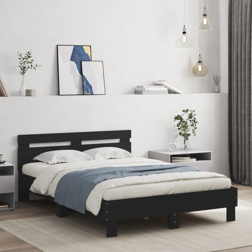 Bettgestell Schwarz 135x190 cm mit Kopfteil
