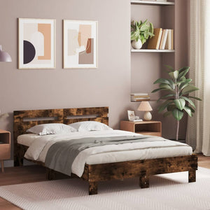 vidaXL Cadre de lit avec tête de lit chêne fumé 135x190 cm Bois d'ingénierie