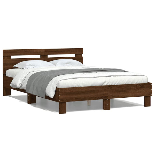 vidaXL Cadre de lit avec tête de lit aspect chêne marron 135x190 cm
