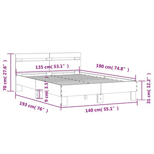 vidaXL Cadre de lit avec tête de lit aspect chêne marron 135x190 cm