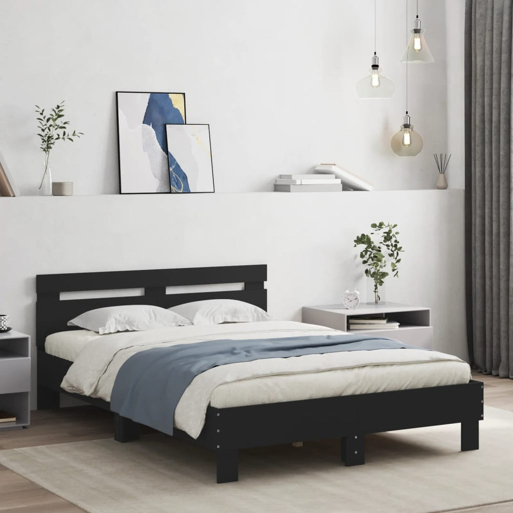 vidaXL Cadre de lit avec tête de lit noir 120x190 cm en bois d'ingénierie