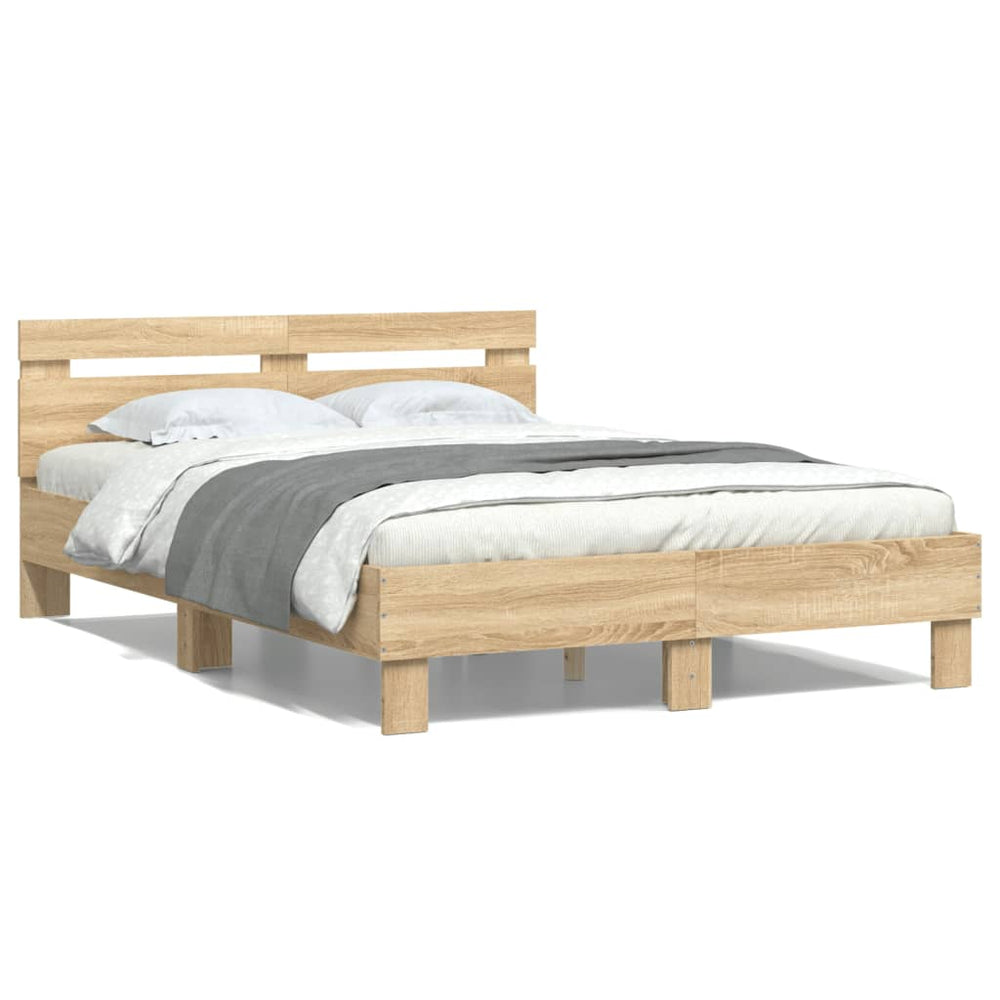 vidaXL Bed Frame with Headboard Sonoma Oak 120x190 cm Engineered Wood