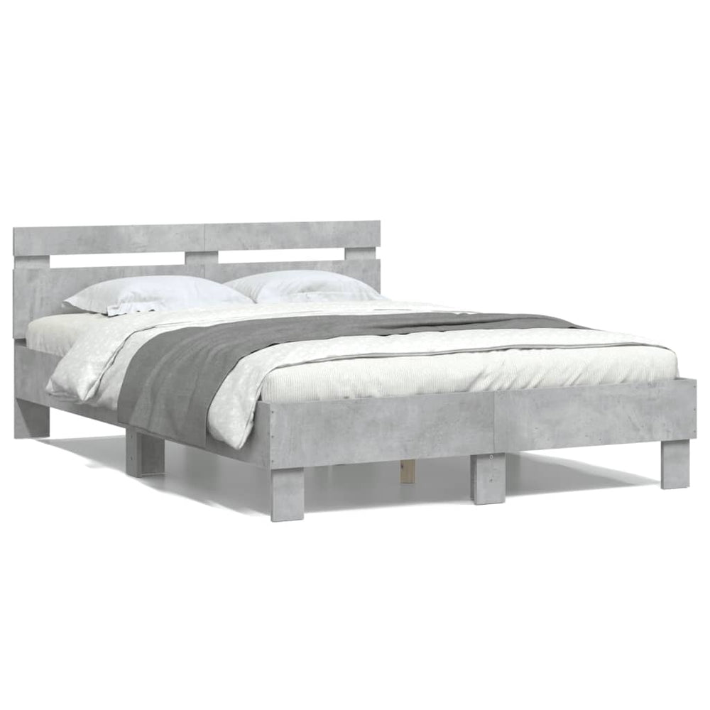 vidaXL Bed Frame with Headboard Concrete Gray 120x190 cm Engineered Wood