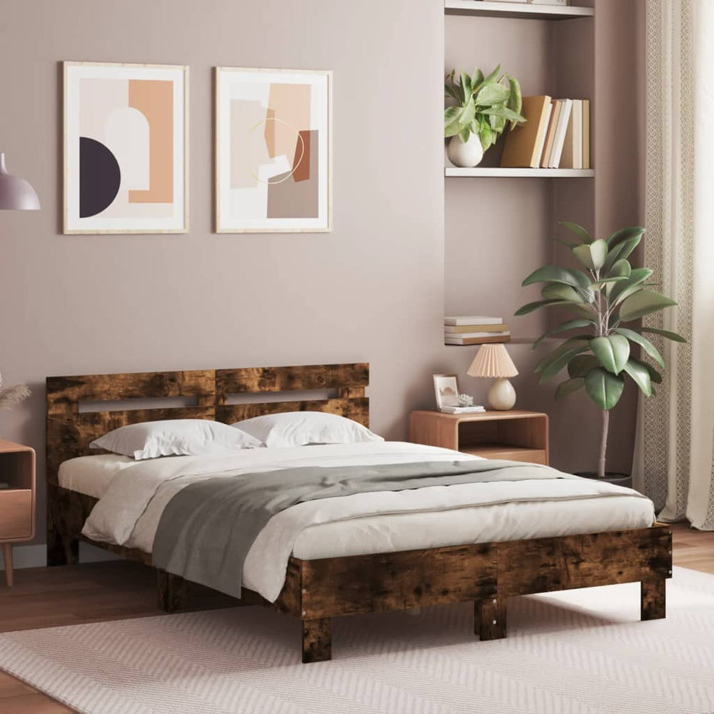 vidaXL Cadre de lit avec tête de lit chêne fumé 120x190 cm en bois d'ingénierie