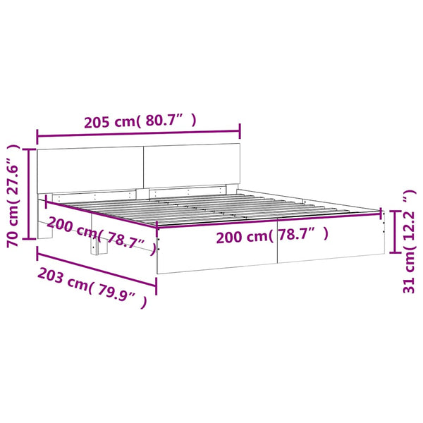 vidaXL Bed Frame with Headboard Sonoma Oak 200x200 cm