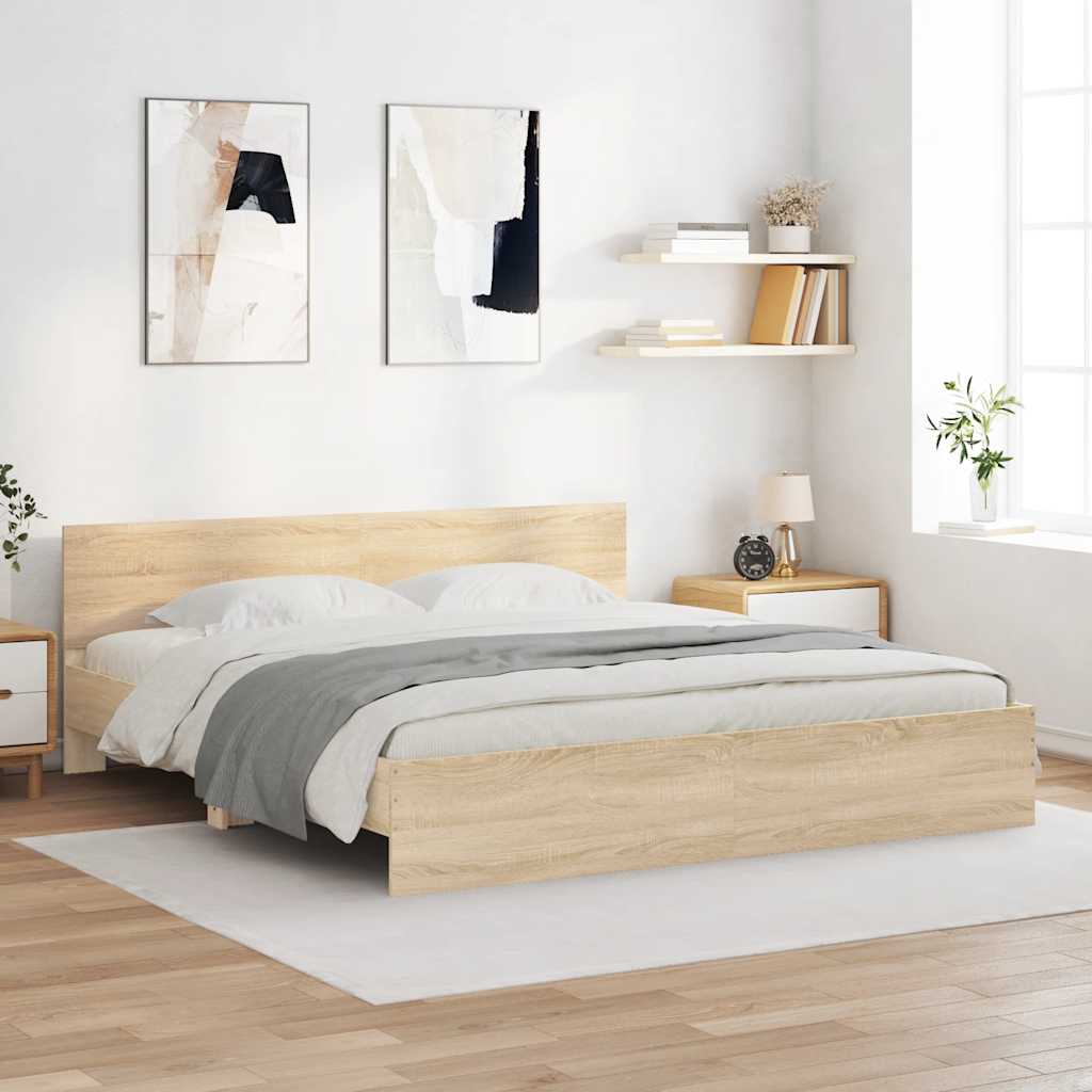 vidaXL Bed Frame with Headboard Sonoma Oak 200x200 cm