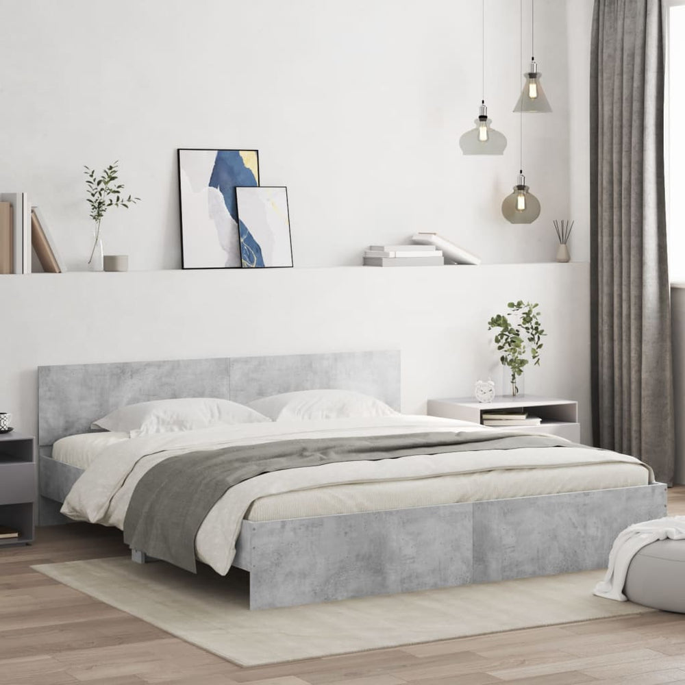 vidaXL Bed Frame with Headboard Concrete Grey 200x200 cm