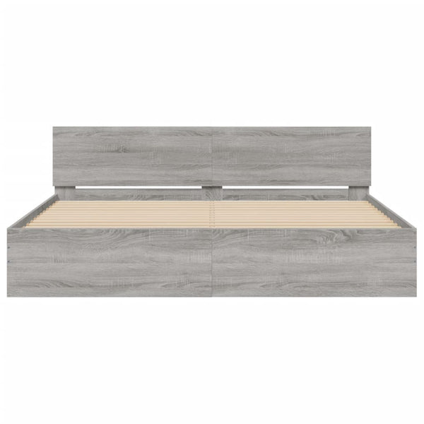 Bettgestell 200x200 cm mit Kopfteil Grau Sonoma