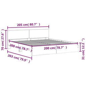 Bettgestell 200x200 cm mit Kopfteil Grau Sonoma