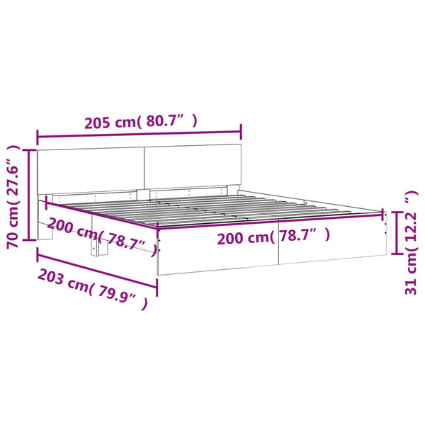 Bettgestell 200x200 cm mit Kopfteil Grau Sonoma