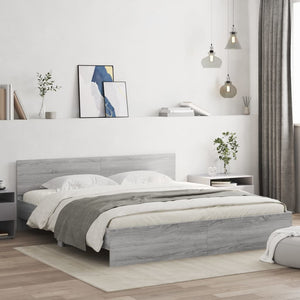 Bettgestell 200x200 cm mit Kopfteil Grau Sonoma