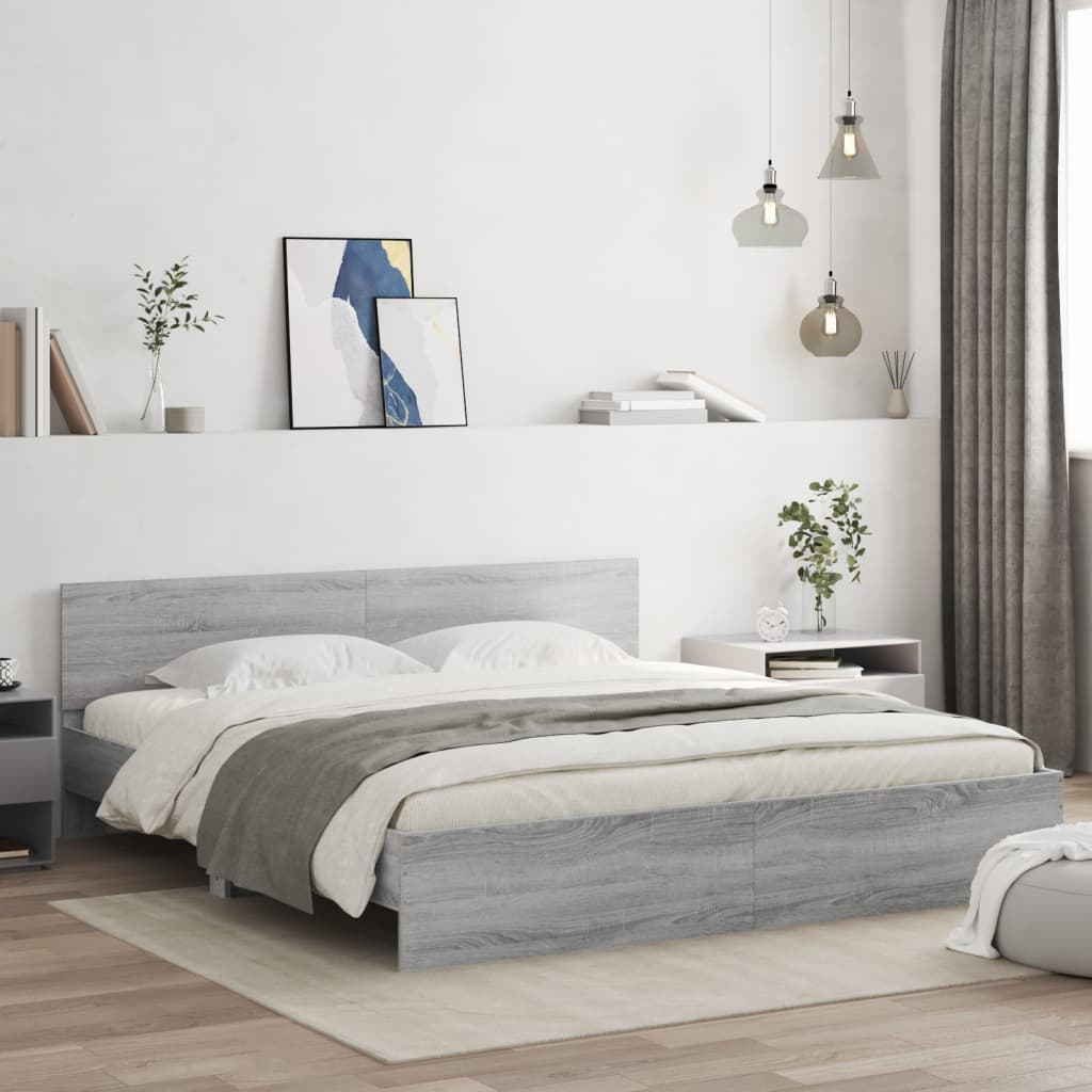 Bettgestell 200x200 cm mit Kopfteil Grau Sonoma