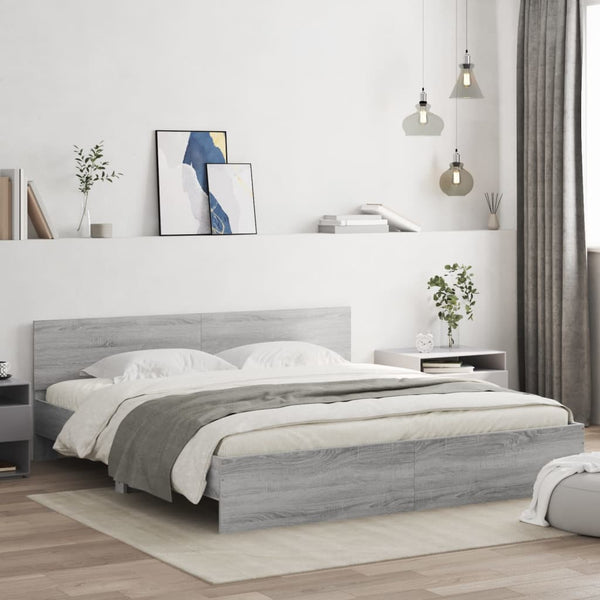 Bettgestell 200x200 cm mit Kopfteil Grau Sonoma