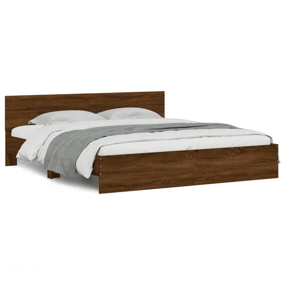 vidaXL Bed Frame with Headboard Brown Oak-Look 200x200 cm